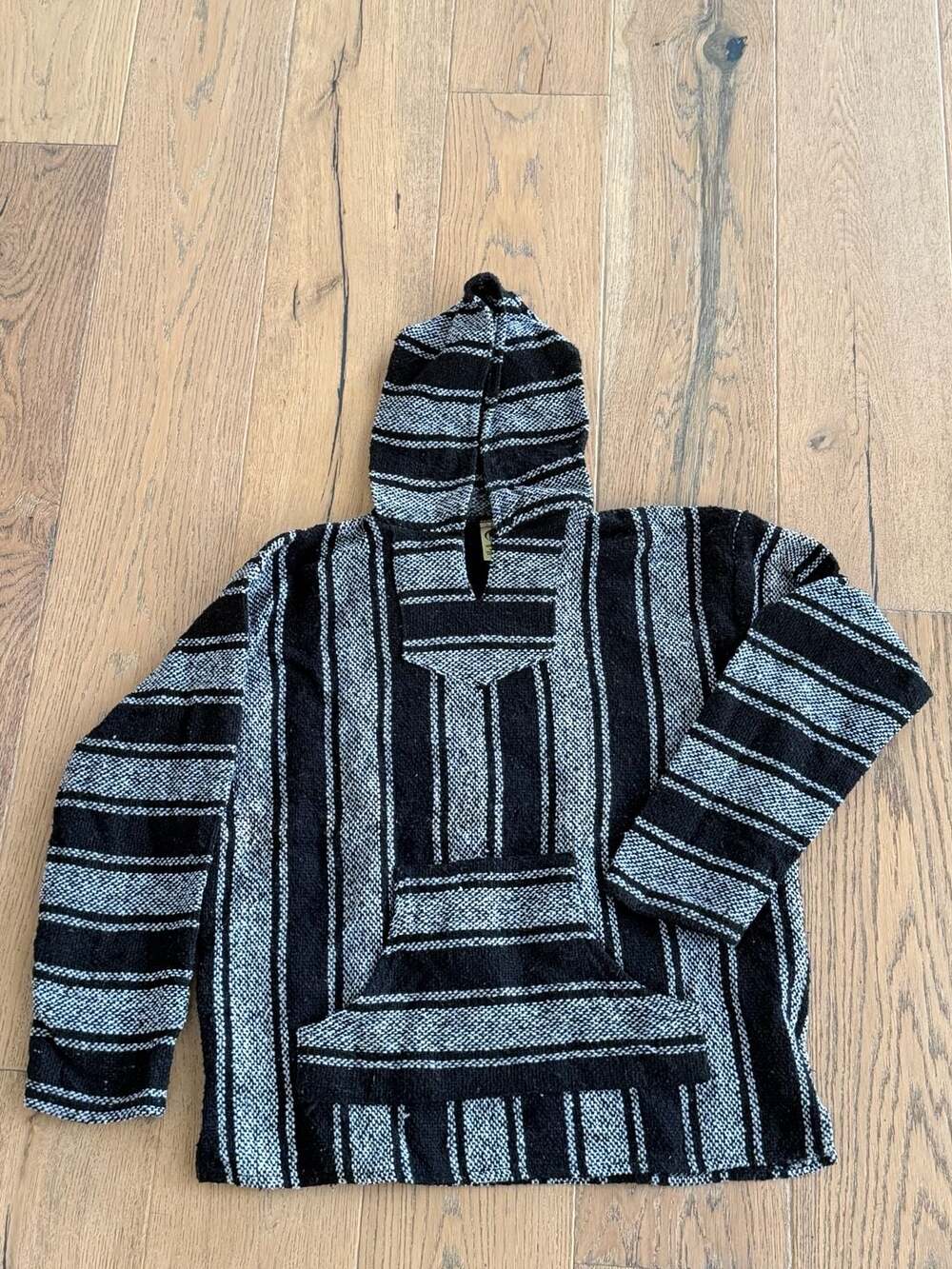 Frank's Textiles Baja Hoodie Pullover Black and Grey Striped